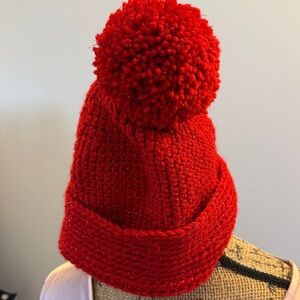 Cute hand Knit red Pom-Pom hat